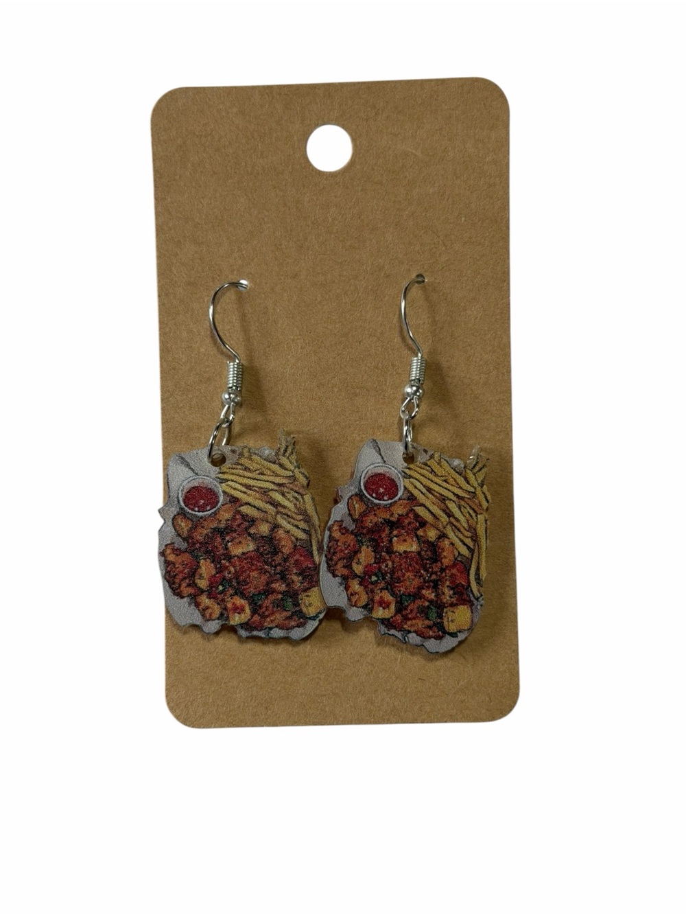 Food-Themed Chicken & Fries Drop Earrings in Multicolor